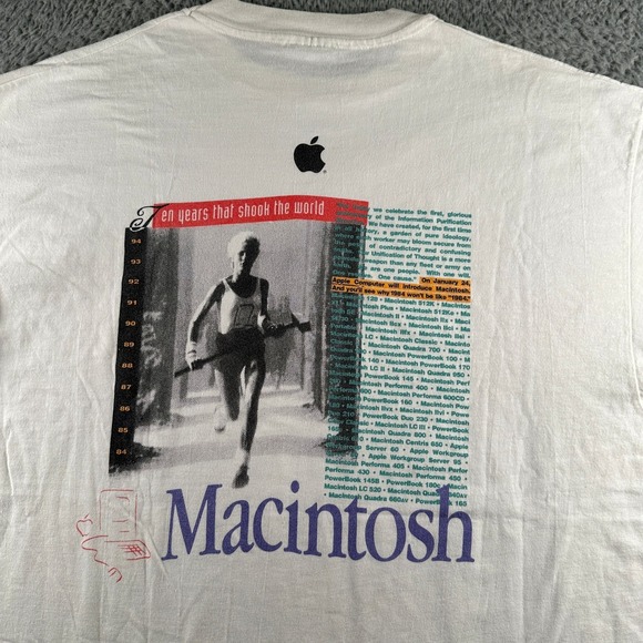 Vtg Apple Macintosh T-Shirt Mens XL White Graphic Back Print 90s Hanes Rare - Picture 9 of 12